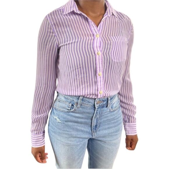 American Eagle Button Down Up Purple Striped Sheer Shirt - Picture 1 of 10
